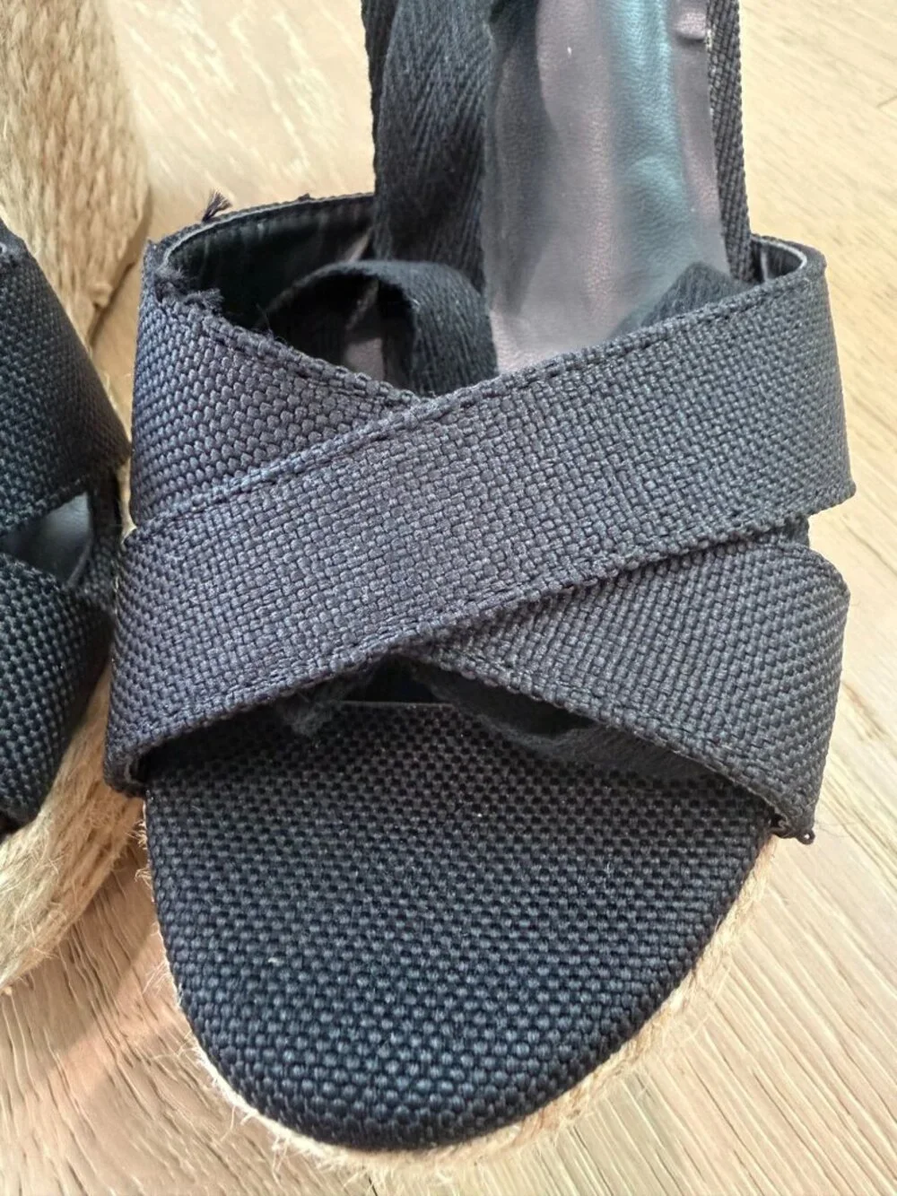 Lulus Esme Black Lace-Up Espadrille Wedges. size 9